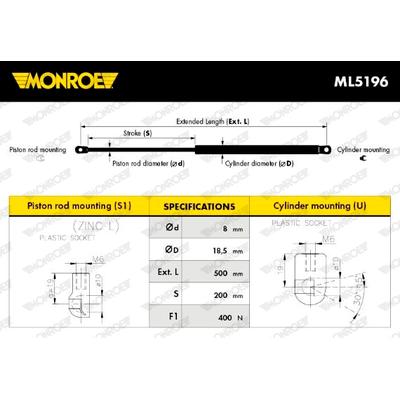 MONROE Gasfeder, Koffer-/Laderaum 400N für VW 6Q6827550A 6Q6827550 1135-6407 Image