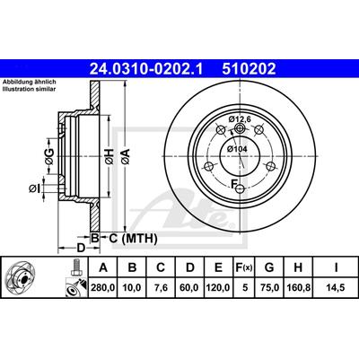 ATE Bremsensatz-Hinterachse PowerDisc / Standard Bremsensatz, Scheibenbremse hinten rechts links voll 280mm für SAAB MG BMW ROVER 34216761238 34211162 Image