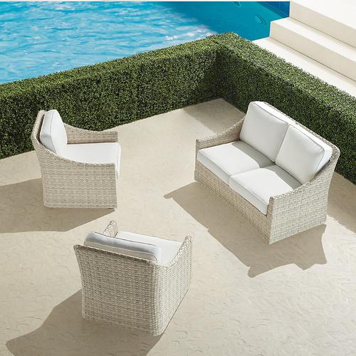 Ashby 3-pc. Loveseat Set in Shell Wicker - Sunbrella Rain, Rain Sailcloth Salt - Frontgate