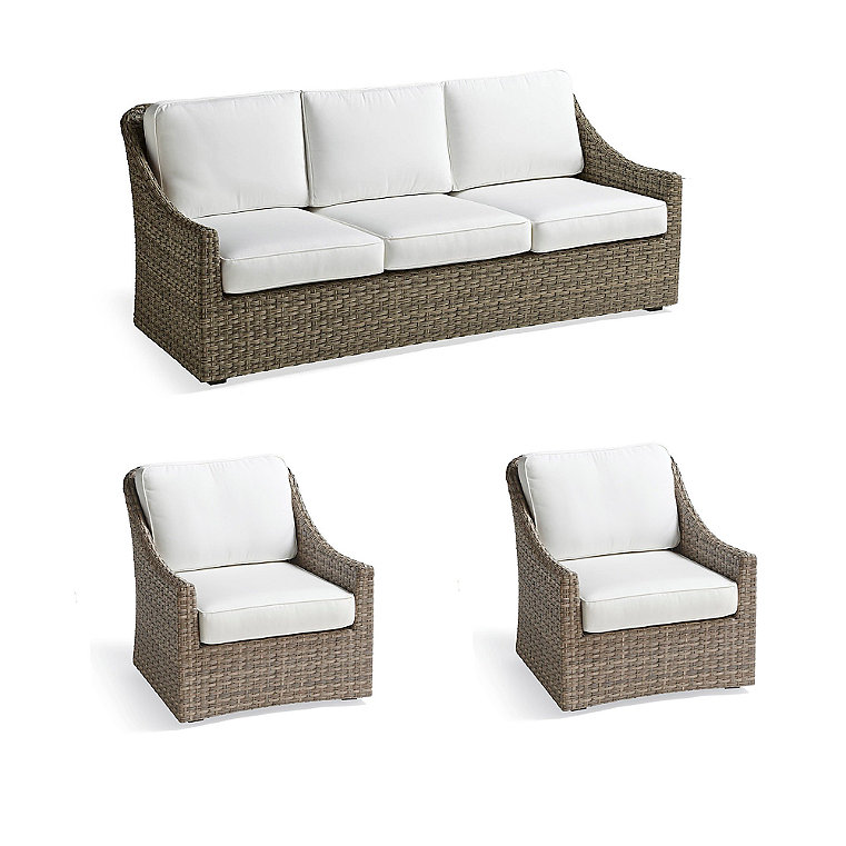 Ashby 3-pc. Sofa Set with Two Lounge Chairs in Putty Wicker - Quick Dry, Sailcloth Sailor - Frontgate