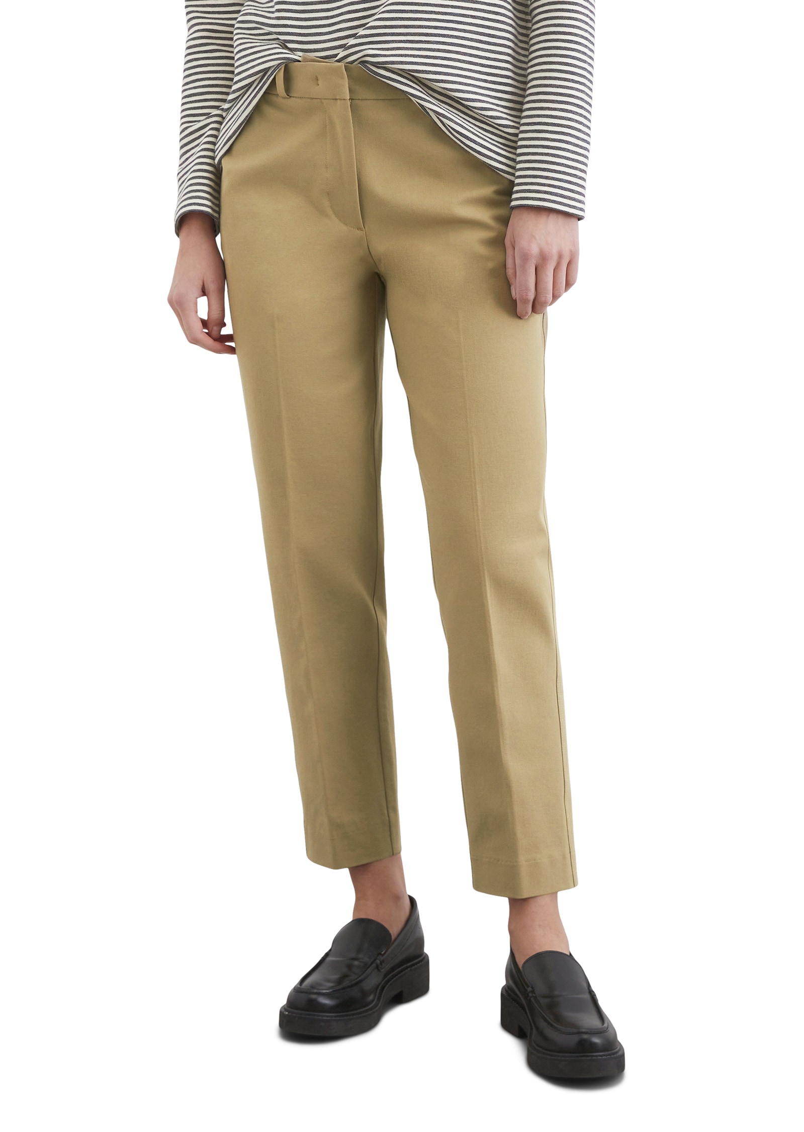 Chinohose MARC O'POLO "aus Bi-Stretch-Ware", Damen, Gr. 32, Normalgrößen, beige (m726), Obermaterial: 47% Baumwolle, 46% Modal, 7% Elasthan, unifarben, slim fit lang, Hosen Chinohose