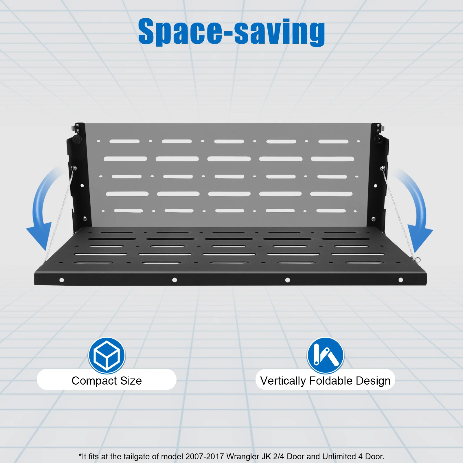 Tragbarer Klapptisch, Heckklappentisch, schwarzes Metall, faltbarer Heckklappentisch, Esstisch, 60 x 31 cm, für Jeep Wrangler JK 07–17 Image
