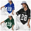 2025 Neues schwarzes, bedrucktes T-Shirt in Größe 28 für Damen mit V-Ausschnitt und kurzen Ärmeln, Sport-Fußballanzug, Y2K, lockeres, großes, bequemes Oberteil