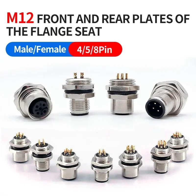 M12-Flansch-Montagesensor-Stecker für Vorder-/Rückscheibe, wasserdichter Stecker und Buchse, Schraubengewinde, Kupplung 4, 5, 8-polige Steckverbinder Image