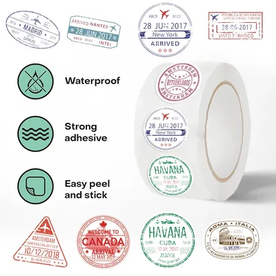 500Pcs/roll Passport Stamps Sealing Stickers for Scrapbook Journaling Laptop Skateboard Water Bottles Computer Phone Sticker