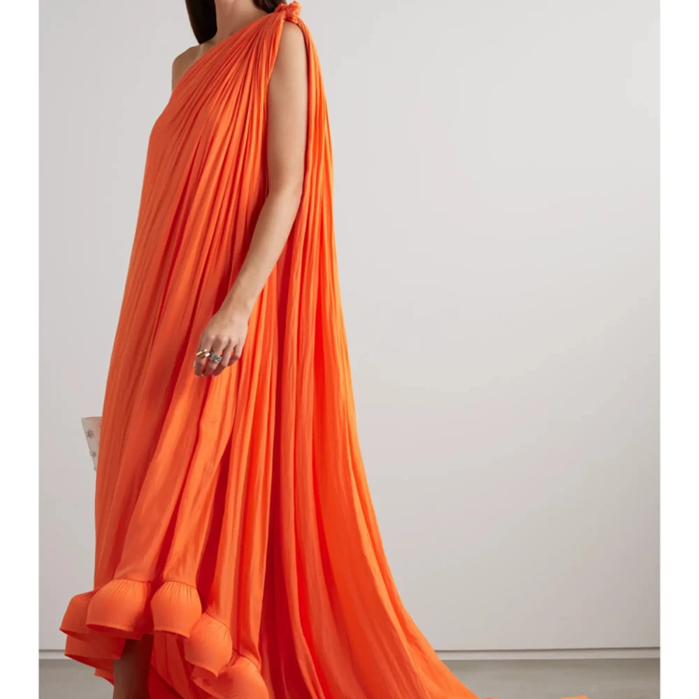 Hot Selling One Shoulder Neckline Sleeveless Chiffon Prom Dress Sexy Back Zipper Floor Length Sweep Train Party Gowns2024