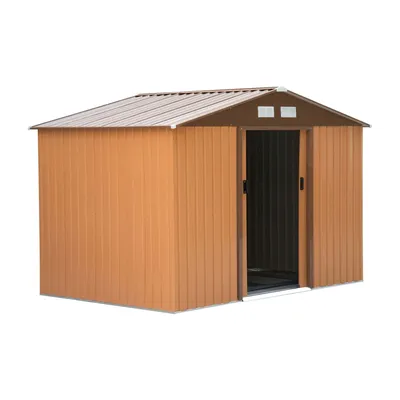 9 X 6ft Garden Shed Storage with Sliding Doors, Metal Tool House, Light Brown