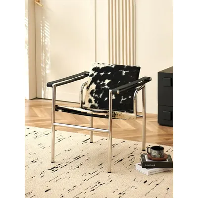 Single Leather Deck Chair Simple Stainless Steel Lounge Chair Swivel Chair Living Room Nordic Luxury Creative Design Furniture