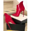Frauen Sexy Rot Matte Leder Stiefeletten Dünne High Heel Patchwork High Cut Kurze Booties Slipon Elegante Hochzeit Schuhe Größe 46