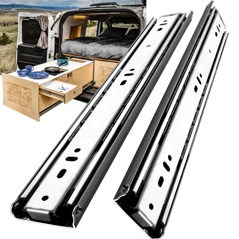 1 Paar 260 Pfund robuste, verschließbare Schubladenführungen, vollständig ausziehbare 3-fach gefaltete Kugel-Schubladenschienen aus Stahl, Schubladenschienen für Hardware Image