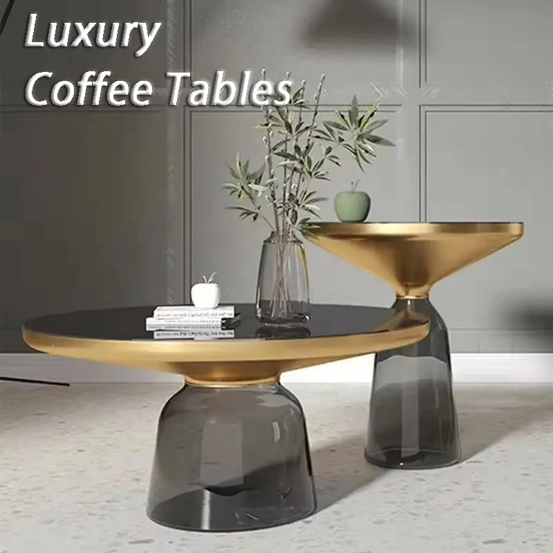 Luxus Kaffeetische Transparent Glas Runde Beistelltisch Nordic Moderne Wohnzimmer Tee Tisch Bunte Möbel Dekorationen Image