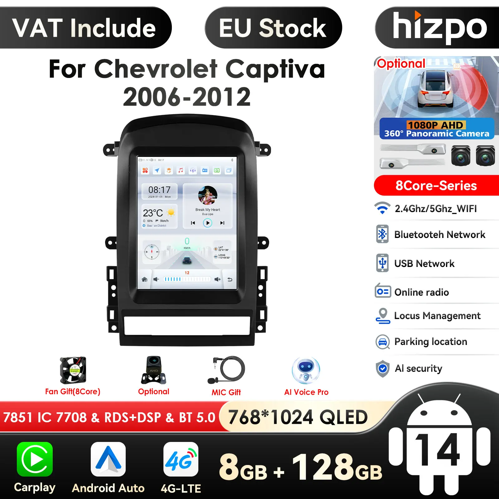 Schermo da 9.7 ''pollici Carplay 4G 2 Din Android 14 Autoradio per Chevrolet Captiva Sport 2006 - 2012 Lettore video multimediale GPS DSP