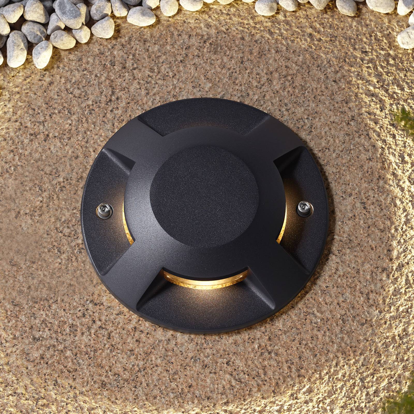 Lucande LED-Bodenstrahler Jeffrey, schwarz, 4 Lichtaustritte Jeffrey, schwarz, Aluminium, Modern, LED Außenleuchte