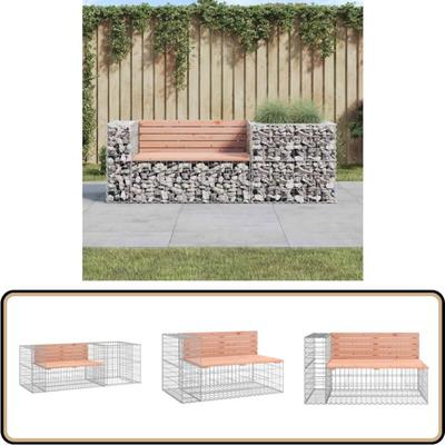 Gartenbank mit Gabione Massivholz Douglasie - Gartenbank - Holzbank - Outdoor Möbel - Douglasie Image