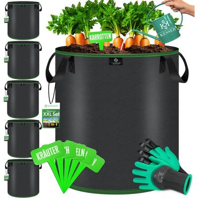 Pflanzsack 20 Liter - 5er Set aus Vlies mit Namensschildern, Sichtfenster & Griffen – ideal für Image
