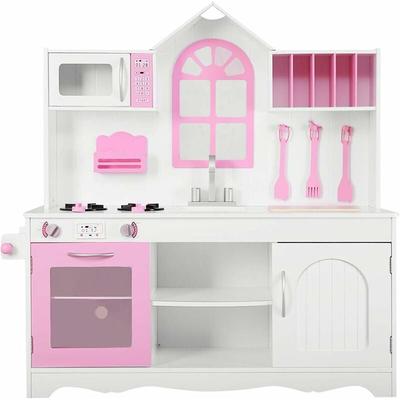 COSTWAY Kinderküche Spielküche inkl. Zubehör, Kinder Küche Holz mit Spüle Haken Ofen Mikrowelle, Image