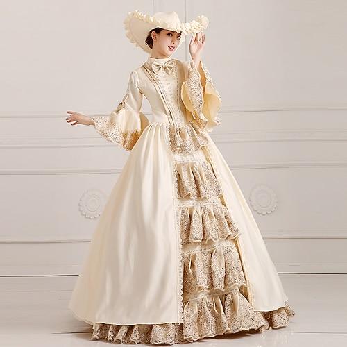 Vintage Rokoko Renaissance Maxi Kleid Normal Ein Hauch Prinzessin Queen Elizabeth Plissiert Gerüscht Prinzessin Quadrathals Kostüm Damen Halloween Karneval Maskerade Leistung Party Halloween