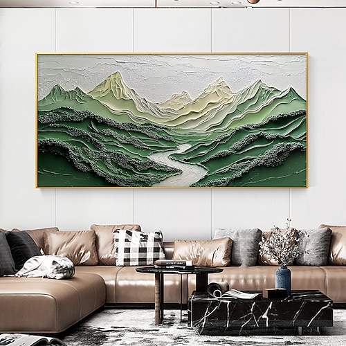 handgemachtes Originalgemälde „Grüne Berge" Ölgemälde auf Leinwand abstrakte Flusstallandschaft Wandkunst für Wohndekoration mit gespanntem Rahmen/ohne Innenrahmen Image