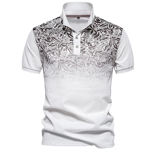 Herren Polo Strick-Polopullover Formell Arbeit Umlegekragen Kurzarm Blumen Knöpfe Drucken Frühling Denim Blue Weiß Marineblau Grün Khaki Hellblau Polo Image