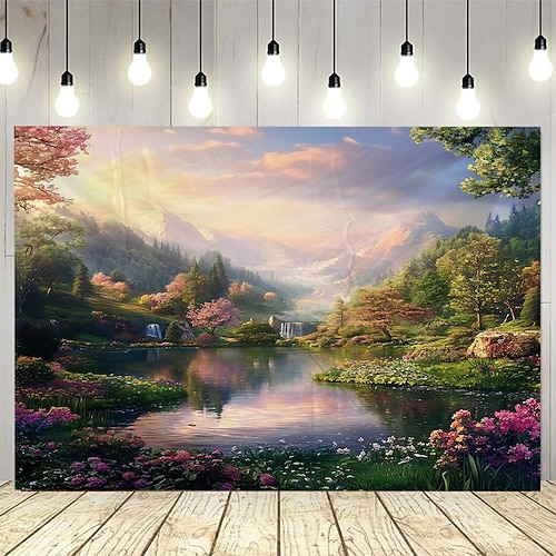 eine Pflanze See Landschaft Wandteppich Kunst große Wandteppich Wandbild Dekor Fotografie Hintergrund Decke Vorhang Haus Schlafzimmer Wohnzimmer Dekoration Image