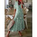Damen Langes Kleid Maxikleid Boho-Kleid Druckkleid Schößchen Kleider Romantisch Modern Puffärmel Täglich Ferien Strand Lässiger Schnitt Grafik Blume Halbarm V Ausschnitt Rosa Blau Purpur Grün Sommer