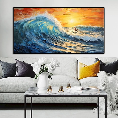 handgefertigtes Ölgemälde auf Leinwand, Wandkunst, Dekoration, moderne abstrakte Ozean-Surf-Segellandschaft für die Inneneinrichtung, gerolltes, rahmenloses, ungedehntes Gemälde Image