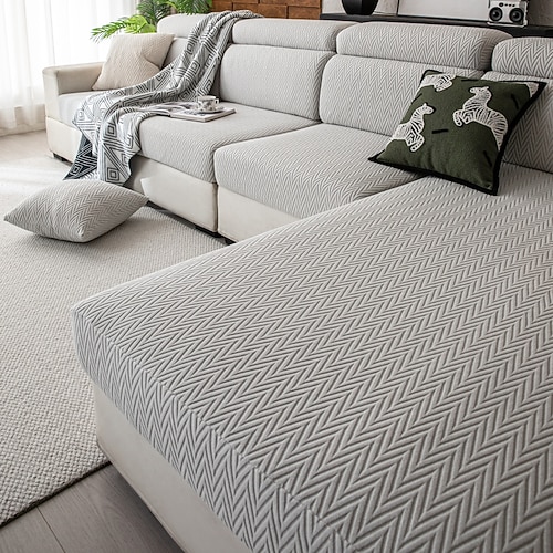 1 Stück Stretch-Sitzbezug, einfarbig, schlichtes Fischgrätenmuster, universeller Jacquard-Sofasitzbezug aus weichem Polarfleece, leicht zu reinigen langlebiger Sofabezug Image