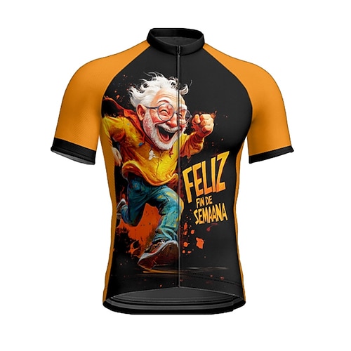 Herren Radtrikot Cartoon Buchstaben Zahlen Kurzarm Fahhrad T-Shirt Trikot mit 3 Gesäßtaschen Mountainbike MTB Schnelltrocknend Anatomisches Design Feuchtigkeitsableitend Atmungsaktiv Sport Schwarz Image