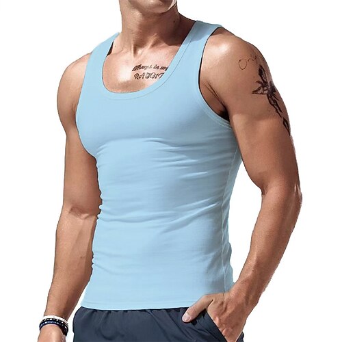 Herren Tank Top Weste Unterhemd Ärmelloses Shirt Ärmellos Rundhalsausschnitt Sommer Einfach Mode Designer Basic Klassisch Urlaub Straße Ausgehen Schwarz Weiß Wein Top T-Shirt für Herren Image