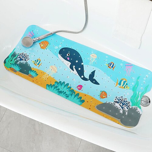 Badematte für Babys mit Cartoon-Motiv, rutschfeste Kinderbadewannenmatte für Kleinkinder, für Badewanne und Dusche, rutschfest, 101,6 x 40,6 cm, mit Abflusslöchern und Saugnäpfen, maschinenwaschbar, Image