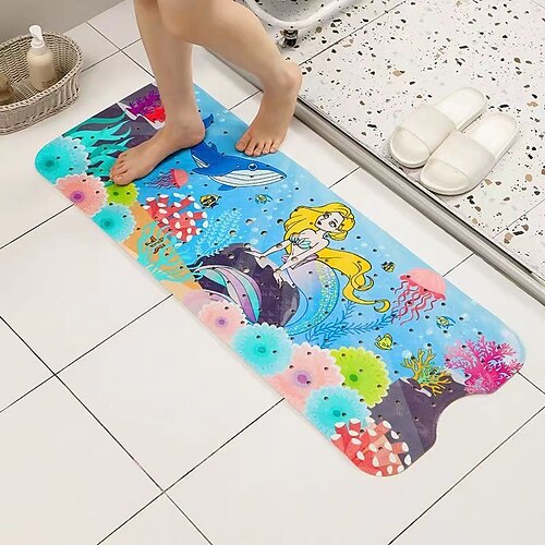 Badematte für Babys mit Cartoon-Motiv, rutschfeste Kinderbadewannenmatte für Kleinkinder, für Badewanne und Dusche, rutschfest, 101,6 x 40,6 cm, mit Abflusslöchern und Saugnäpfen, maschinenwaschbar, Image