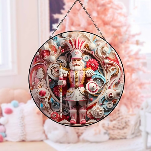 rosa, rundes Fenster-Hängeornament, lustiges König-, Königin-, Soldaten-Quilling-Design, bunt bedrucktes dekoratives Acryl-Etikett für Balkon, Fenster und Gartendeko Image