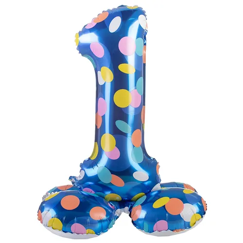 Ballon chiffre ""1"", tenant debout, à pois