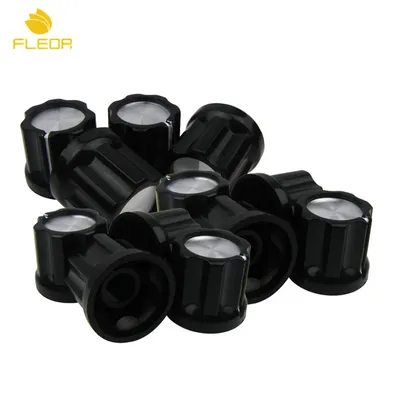 FLEOR 12pcs Aluminum Fluted Guitar Amp Knobs Caps D Shaft Knobs 180 Degree Black Guitar Parts &