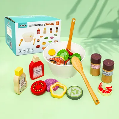 Kitchen Pretend Play Toys Wooden Simulation Food Accessories Pizza Salad Dessert Set Montessori