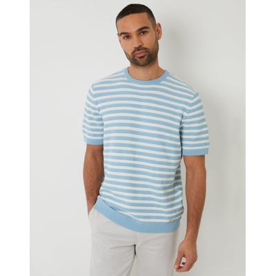 Blue Striped Textured Knitted T-Shirt