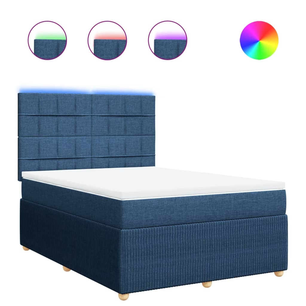 vidaXL Boxspringbett mit Matratze Blau 160x200 cm Stoff Image