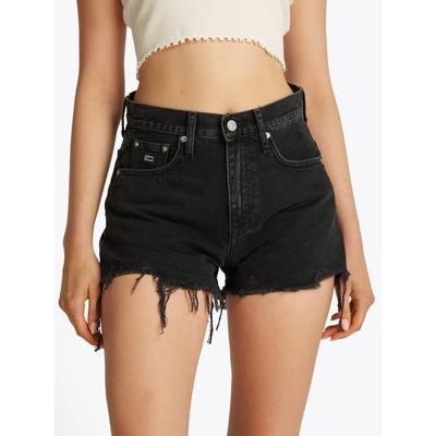 Shorts TOMMY JEANS "HOT PANT BI8080", Damen, Gr. 30, N-Gr, schwarz (denim schwarz), Denim/Jeans, Obermaterial: 100% Baumwolle, Destroyed-Effekte, casual, normal kurz, Hosen, im Destroyed-Look Image