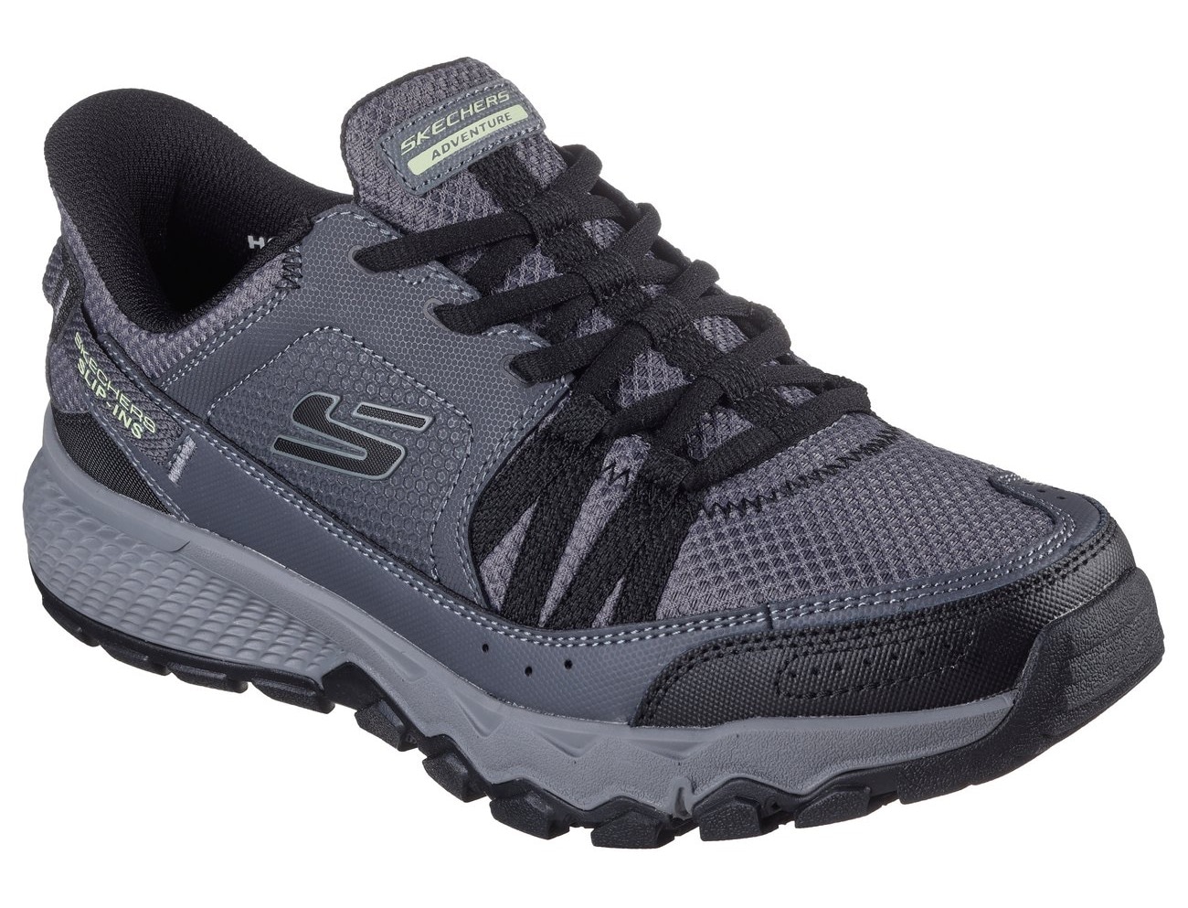 Slip-On Sneaker SKECHERS "DYNAMITE AT", Herren, Gr. 44, grau (grau, schwarz), Leder, Synthetik, Schuhe, Trekkingschuh, Freizeitschuh mit robuster Laufsohle