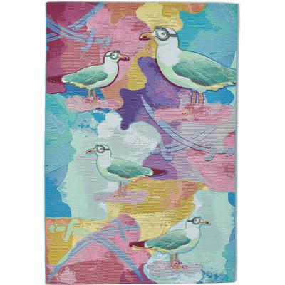 Teppich SANSIBAR "Rantum Beach SA-022", bunt, B:60cm H:5mm L:100cm, Polypropylen, Teppiche, Flachgewebe, modernes Design, Motiv Möven, In- & Outdoor geeignet Image