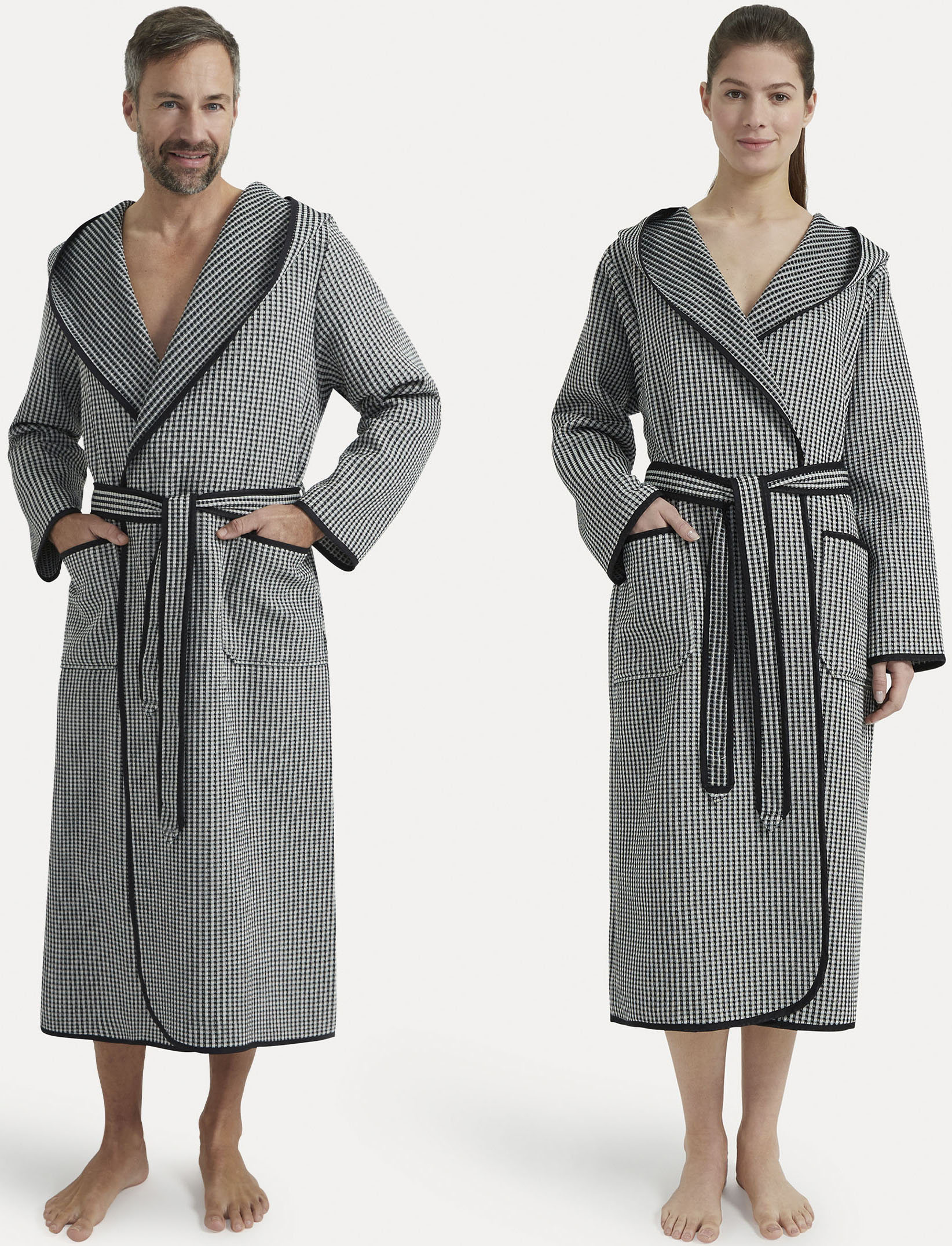 Unisex-Bademantel MÖVE "New Heritage ideal für Sauna & Spa, Hotelbademantel, Morgenmantel" Gr. XL, schwarz (schwarz, nature), L:135cm, Baumwolle, Hausmäntel, 100% Premium Baumwolle Image