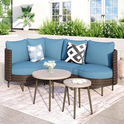 MAISON ARTS 8-Piece Outdoor Sectional Sofa Set Wicker Conversation Set with Thick Cushion and 2 Round Table