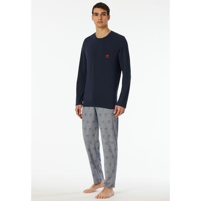 Schlafanzug SCHIESSER "95/5", Herren, Gr. 54, blau (804, nachtblau), Single Jersey, Obermaterial: 95% Baumwolle, 5% Elasthan, casual, bequem lang, Rundhals, Langarm, Homewear-Sets, Sehr elastisches Material für mehr Bewegungsfreiheit Image