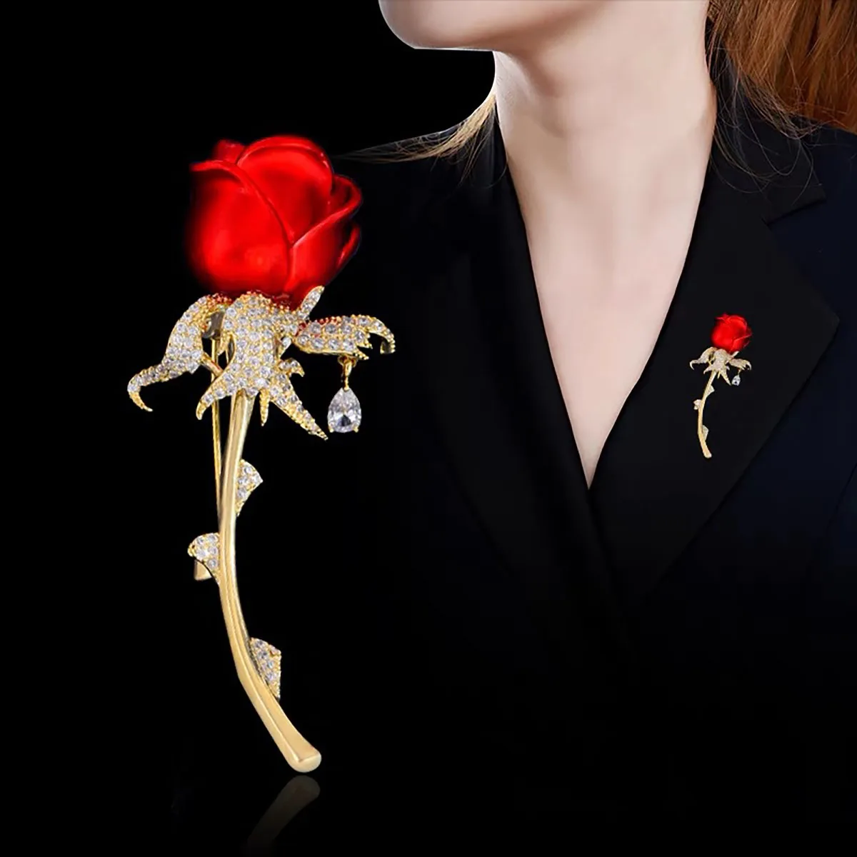 Rote Rose Tulpe Brosche Pins Damen Mode Licht Luxus Blume Pin Schönes Design Broschen Elegantes Kleid Anzug Abzeichen Zubehör