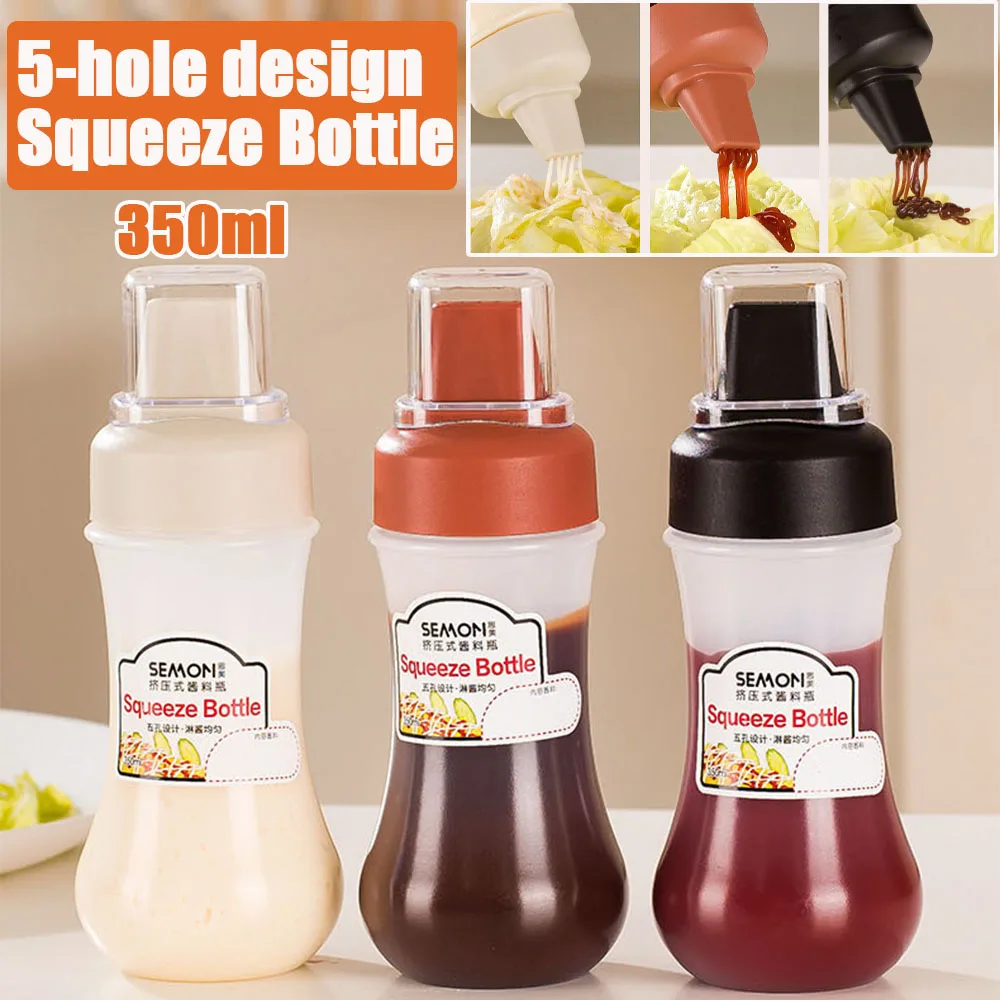 5-Loch-Quetschflaschen, Gewürzflaschen mit Düsen, Ketchup-Mayonnaise, Quetschflasche, Honigspender, Küchenbedarf Image