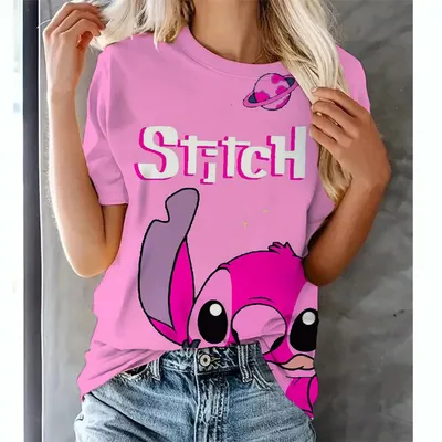 Mickey Mouse Stitch Print T-shirts Tops for Women Lady Summer Children T-shirts Casual O-neck Ohana Stitch Disney T-shirts