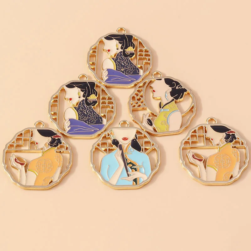10 stücke Emaille schöne Frauen Mädchen chinesische Schönheit Charme für Schmuck Herstellung Halskette Armband Anhänger Accessoires handgemachtes Handwerk Image