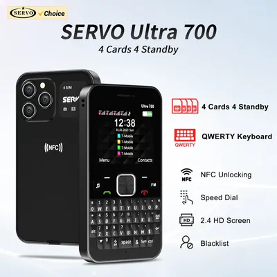 SERVO Ultra700 QWERTY Mobile Phone 4 SIM Standby Speed Dial Call Recording FM Radio MP4 Player NFC 2G Small Keybored Cellphones