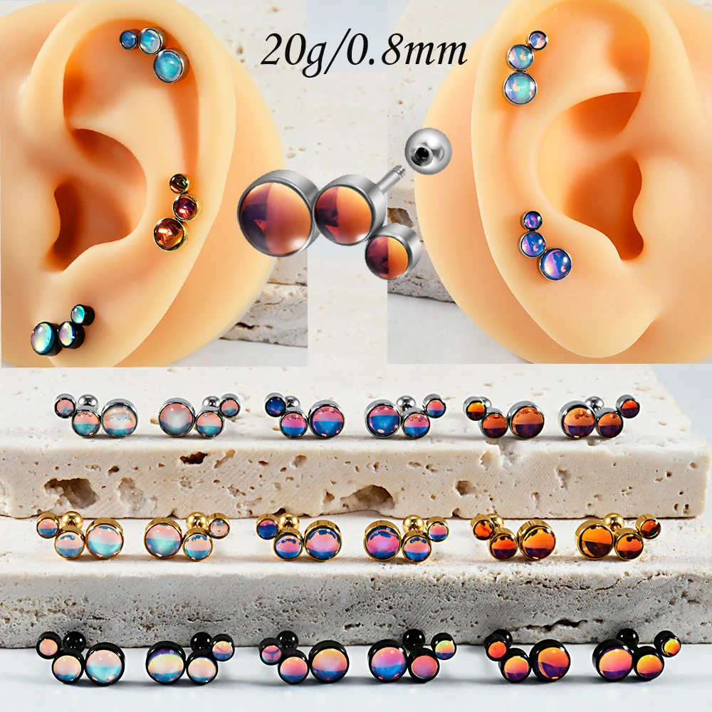 1 Paar 20G Shiny Flash Film Daith Helix Lobe Piercing Ohrring Chirurgenstahl Schraubverschluss Kugel Eleganter Ohrstecker für Frauen Image
