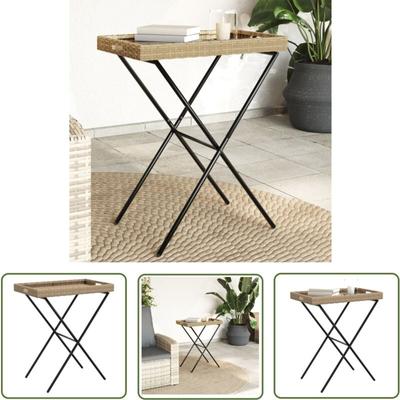Tabletttisch Klappbar Beige 65x40x75 cm Poly Rattan - Outdoor Möbel - Gartentisch - Tabletttisch Image